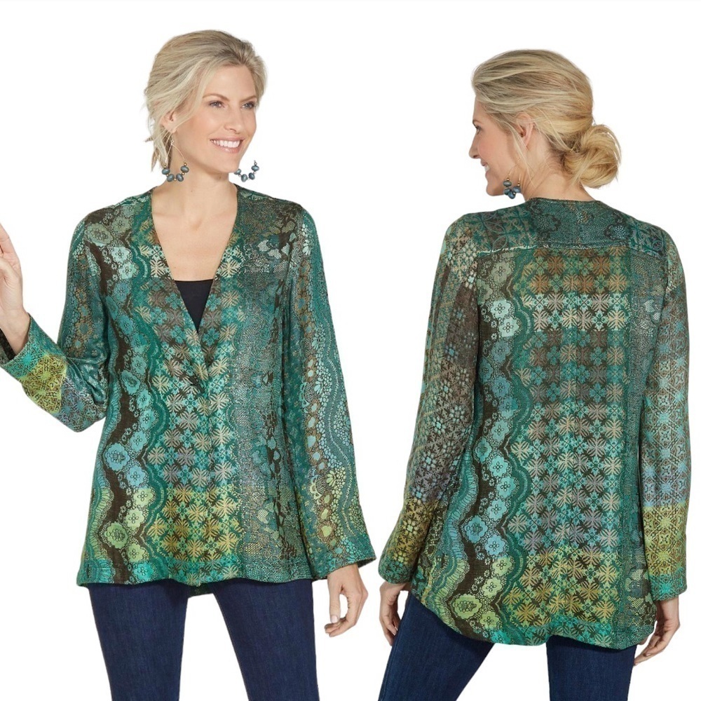 Soft Surroundings Saskia Super Soft Teal Woven Boho Relaxed Fit Jacket Sz XS